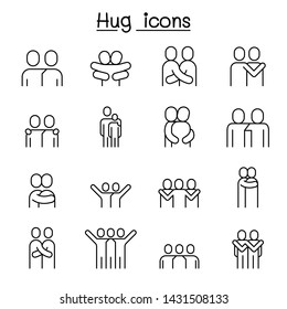 Lover, Hug, Friendship, Relationship Icon Set In Thin Line Style