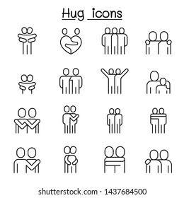 Lover, Hug, Friendship, Relationship Icon Set In Thin Line Style