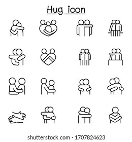 Lover, hug, friendship, relationship icon set in thin line style