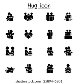 Lover, hug, friendship, relationship icon set in glyph style