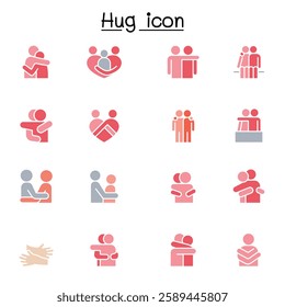 Lover, hug, friendship, relationship icon set in flat color style