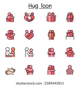 Lover, hug, friendship, relationship icon set color line style