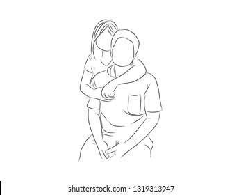 Lover hugging each other drawing with line-art on white backgrounds.vector illustration.
