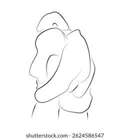 amante abraçando-se outra ilustração vetor mão desenhada com linhas pretas isoladas no fundo branco.
