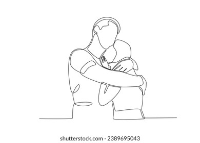 As if a lover hugs with love. National hugging day one-line drawing