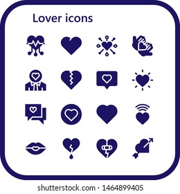 lover icon set. 16 filled lover icons.  Collection Of - Heart, Love, Kiss