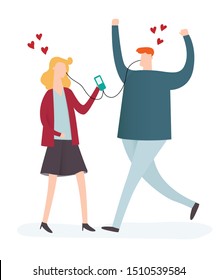 Lover listening and dancing music love song ,vector and illustration business cartoon character