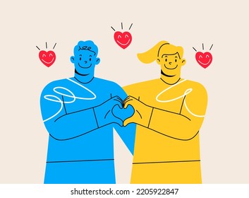 Lover making heart shape with isolated hands. Colorful vector illustration
