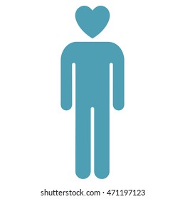 Lover Man icon. Vector style is flat iconic symbol with rounded angles, cyan color, white background.