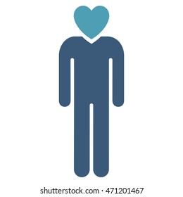 Lover Man icon. Vector style is bicolor flat iconic symbol with rounded angles, cyan and blue colors, white background.