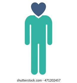 Lover Man icon. Vector style is bicolor flat iconic symbol with rounded angles, cobalt and cyan colors, white background.