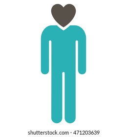 Lover Man icon. Vector style is bicolor flat iconic symbol with rounded angles, grey and cyan colors, white background.