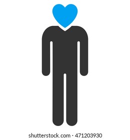Lover Man icon. Vector style is bicolor flat iconic symbol with rounded angles, blue and gray colors, white background.