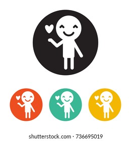 Lover Man rounded icon. Style is a flat lover man symbol inside black circle with green, red, orange color versions.