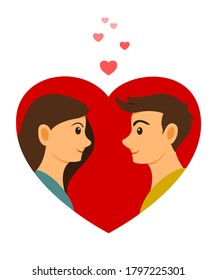 The Lover Man and Woman Face to Face in the Big Heart is Symbol of Love.