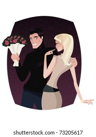 Lover offering flowers