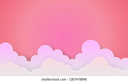 The lover pink sky and sunrise background as love paper art and craft style vector