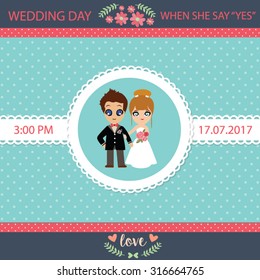 Lover save the date card cartoon vector.