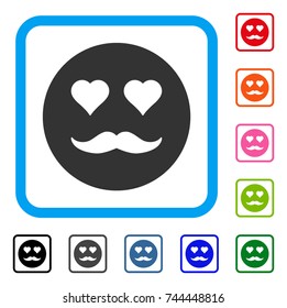 Lover Smiley icon. Flat gray pictogram symbol in a blue rounded squared frame. Black, gray, green, blue, red, orange color versions of Lover Smiley vector. Designed for web and software interfaces.