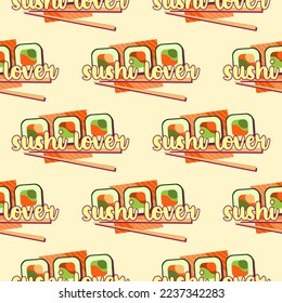 lover sushi pattern. Sushi packaging design. Advertising of sushi and rolls. Asian food. Japanese food. sushi lover