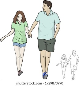 lover walking with holding hand vector illustration sketch doodle hand drawn isolated on white background