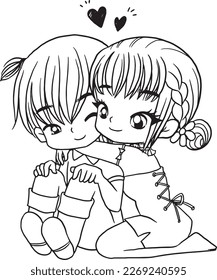 caricatura de bodas de amor doodle kawaii página de color anime linda ilustración clipart personaje chibi manga cómic dibujar línea de dibujo arte libre descargar imagen png