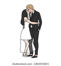 Lover wedding and kissing cartoon vector illustration minimal style