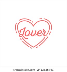 Lover word hand-drawn lettering with a cute heart and pink color combination.Valentine's Day concept for Love template 
