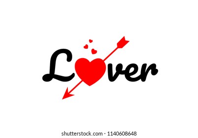 lover word text with red broken heart with arrow concept, suitable for logo or typography design