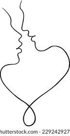 Lovers in arms. Vector illustration (sketch), one-line silhouette without background (sketch). The emotion of love, happiness and passion