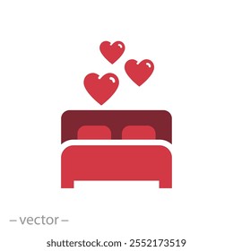 lovers bed icon, concept of valentines day, flat web symbol, vector illustration