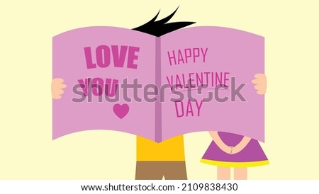 Lovers behind paper in valentine day. Vector Illustration of valentine day. Expressing love with partner 