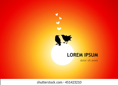Lovers of birds at sunset. Vector