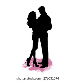 Lovers black silhouette vector illustration Isolated on white background, symbol holiday valentine day, designed template for greeting card, wedding invitation, cosmetic, logo or mascot design, page