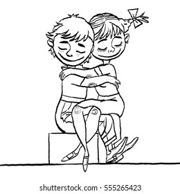 Lovers boy and girl, Valentine day holiday. Vector cartoon illustration of retro style.