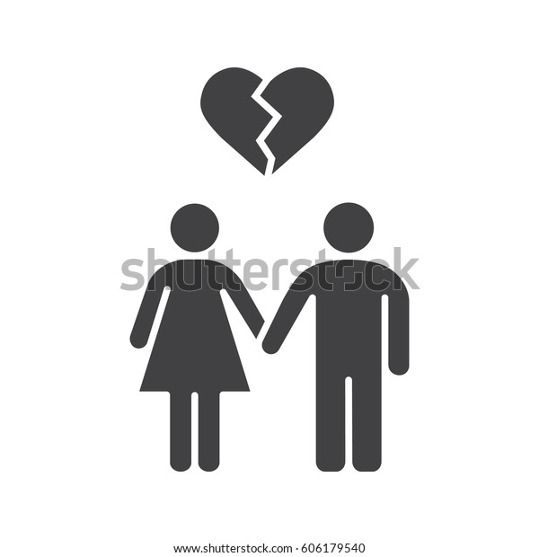 恋人の絵のアイコン 離婚した夫婦のシルエット記号 心臓が折れた上の男女 負のスペース ベクターイラスト のベクター画像素材 ロイヤリティフリー