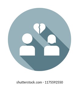 Lovers breakup glyph icon in Flat long shadow style. One of web collection icon can be used for UI, UX