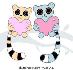 Lovers cartoon lemur isolated on white background