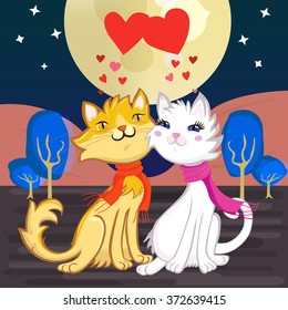 Lovers cats with moon