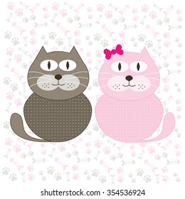 lovers cats on the background with paws and fish vector