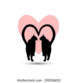 Lovers cats with tails in the form of heart. Happy Valentine's. Vector
