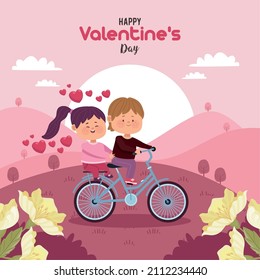 lovers couple in bicycle valentines day