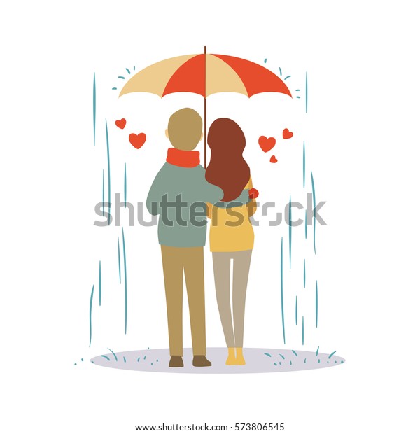 Lovers Couple Cartoon Rain Vector Illustration Stock Vector (Royalty ...