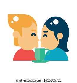 lovers couple with coffee cup and heart vector illustration design