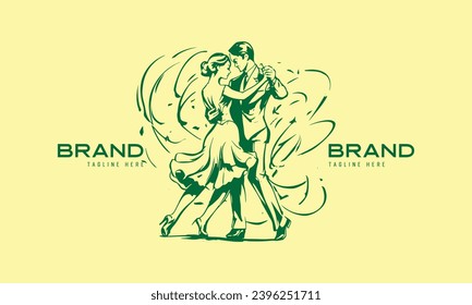 lovers couple dancing logo illustration