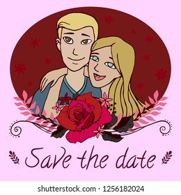 Lovers couple flowers frame vector illustration hand drawing wedding valentines day holiday