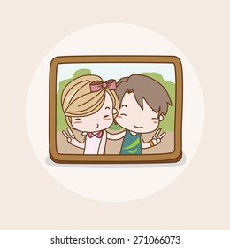 Lovers, Couple Framed Photo Isolated Vector / Image / Illustration / Drawing / Cartoon / Animation