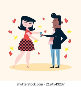 lovers couple with hearts characters