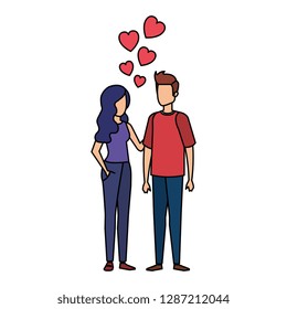 lovers couple with hearts floating