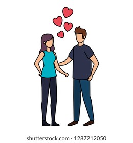 lovers couple with hearts floating